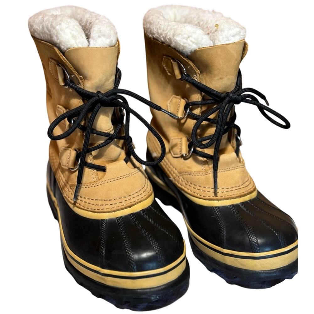 Sorel Caribou Duck Boots Women’s 5 Beige Leather Waterproof Mid-Calf Lace-Up